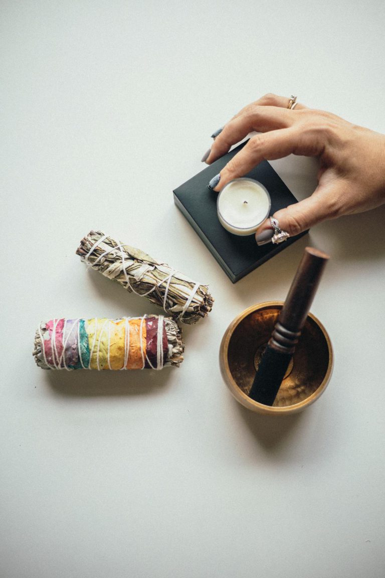 Florida Witch Doctor in USA - Candle, dry herbs and mortar with pestle